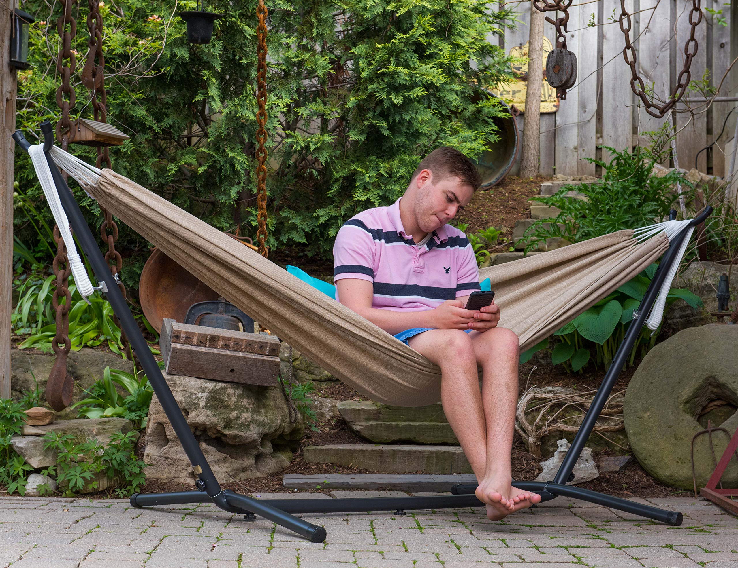Hammock with Space Saving Steel Stand, Sand