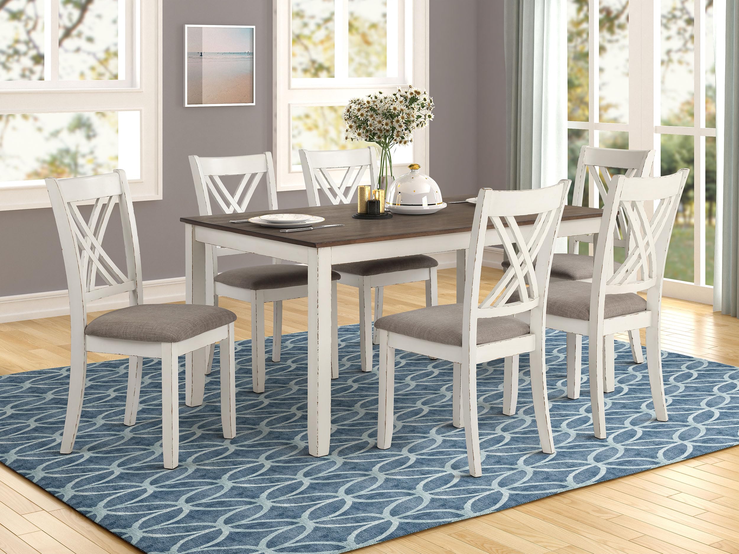 Fortress - Wood - 7-Piece Rectangular Dining Table Set – Farmhouse Style
