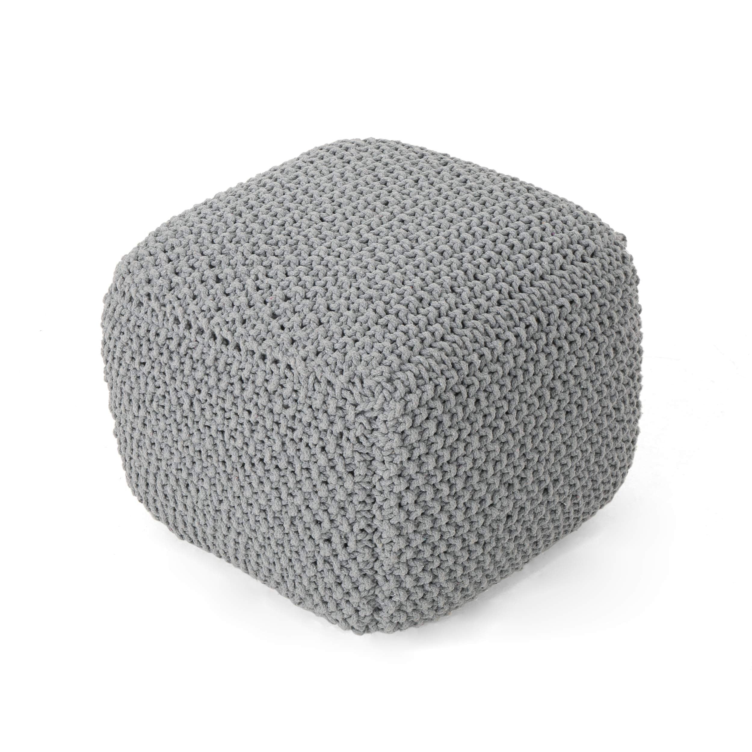 Teresa Knitted Cotton Square Pouf,Ottomans and Poufs