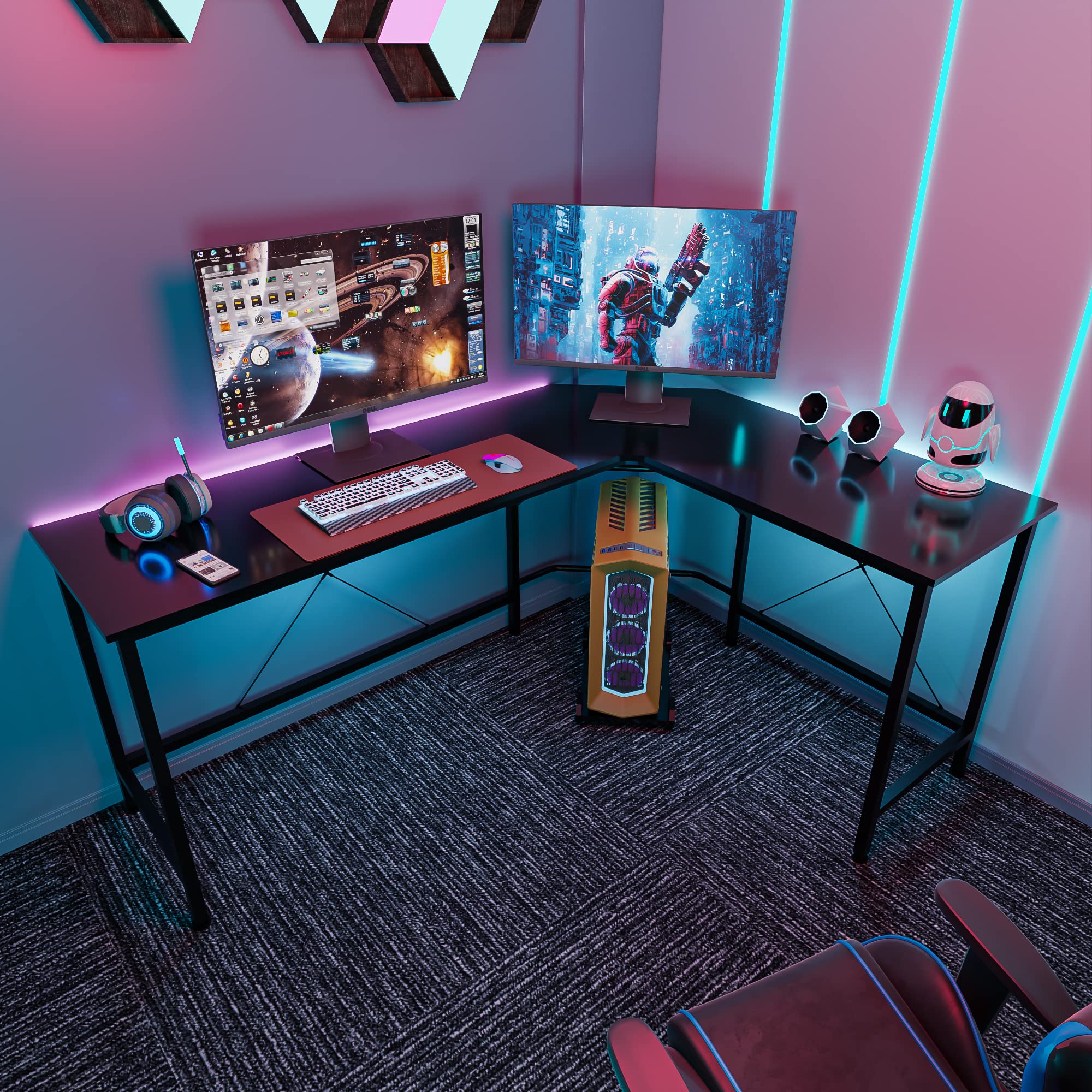 66" L Shaped Gaming Corner Computer Desk with CPU Stand and Foot Rest Bar