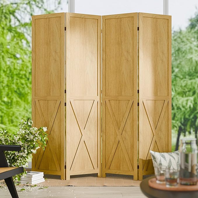Wood Room Divider, 6 Panel 66.9 Inch Privacy Screen