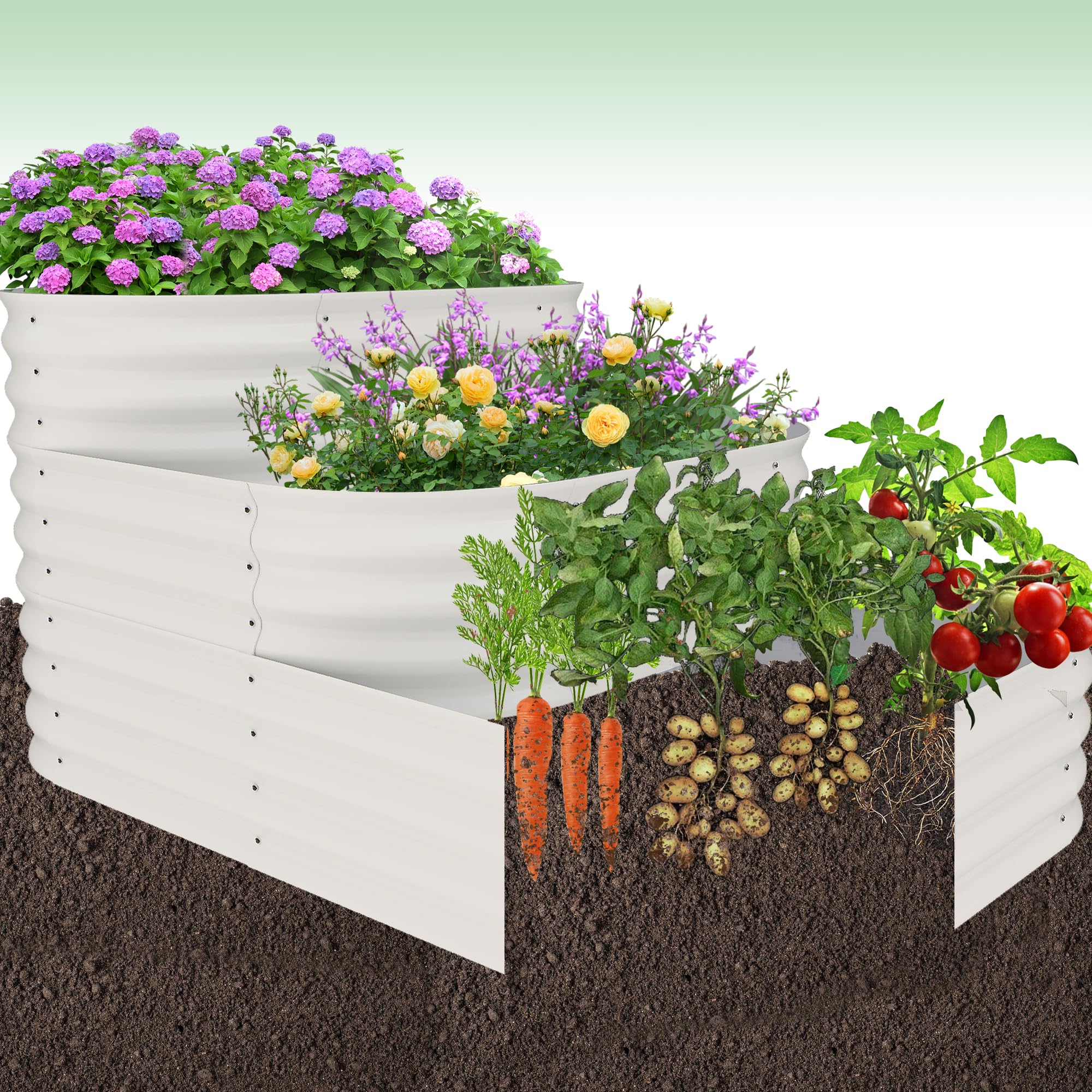 Tiered Raised Garden Bed Kit with Open Base – 43x63x31.5 Oval Ground-Connected