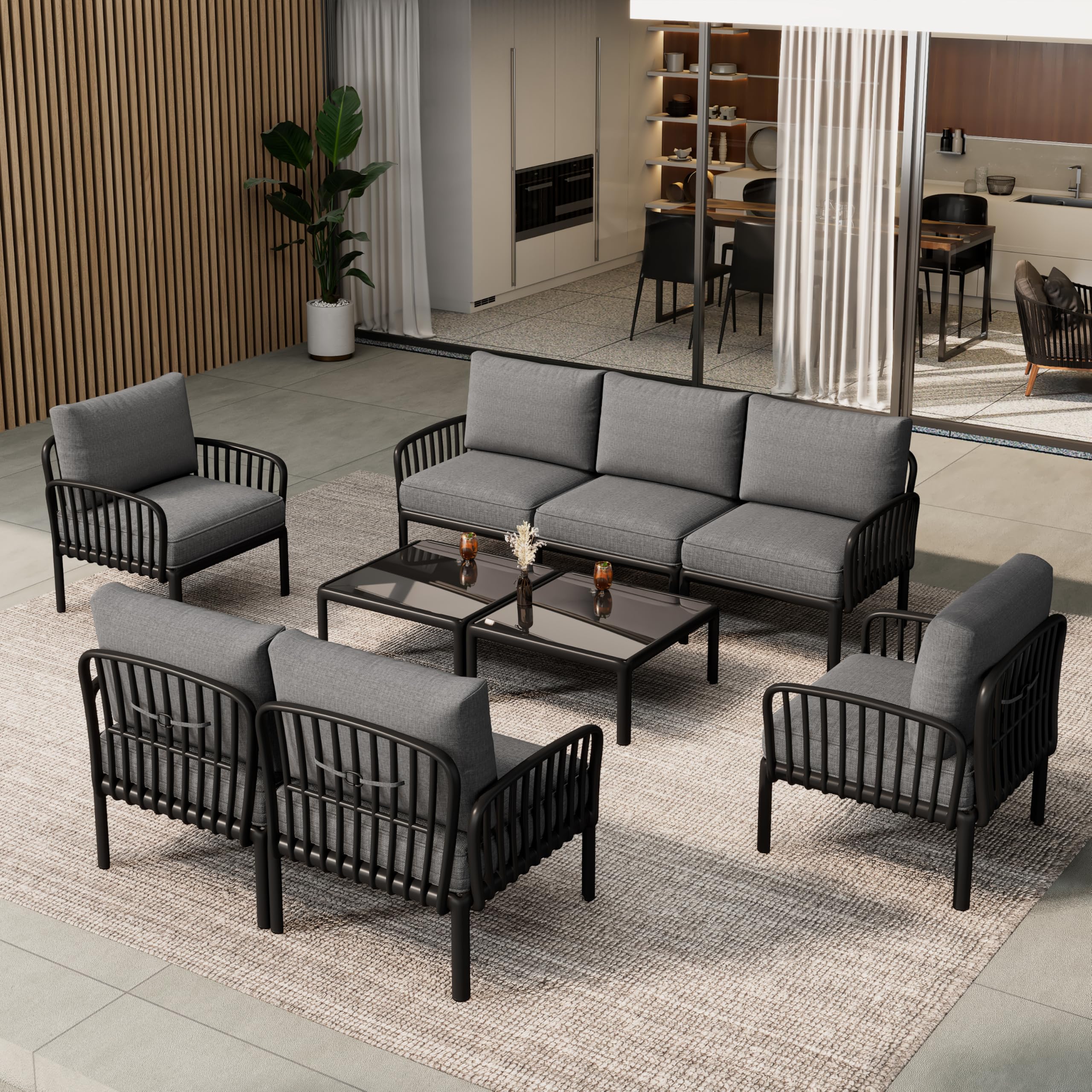 Landon 5 Pieces Patio Conversation Set, 3 Seater Sofa with Coffee Table