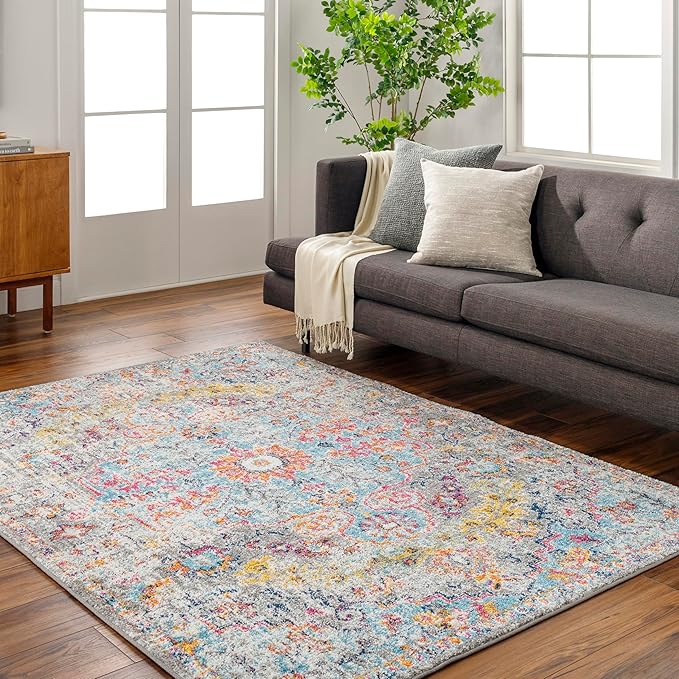 Odelia Vintage Bohemian Area Rug,7'10" x 10'3",Orange/Navy