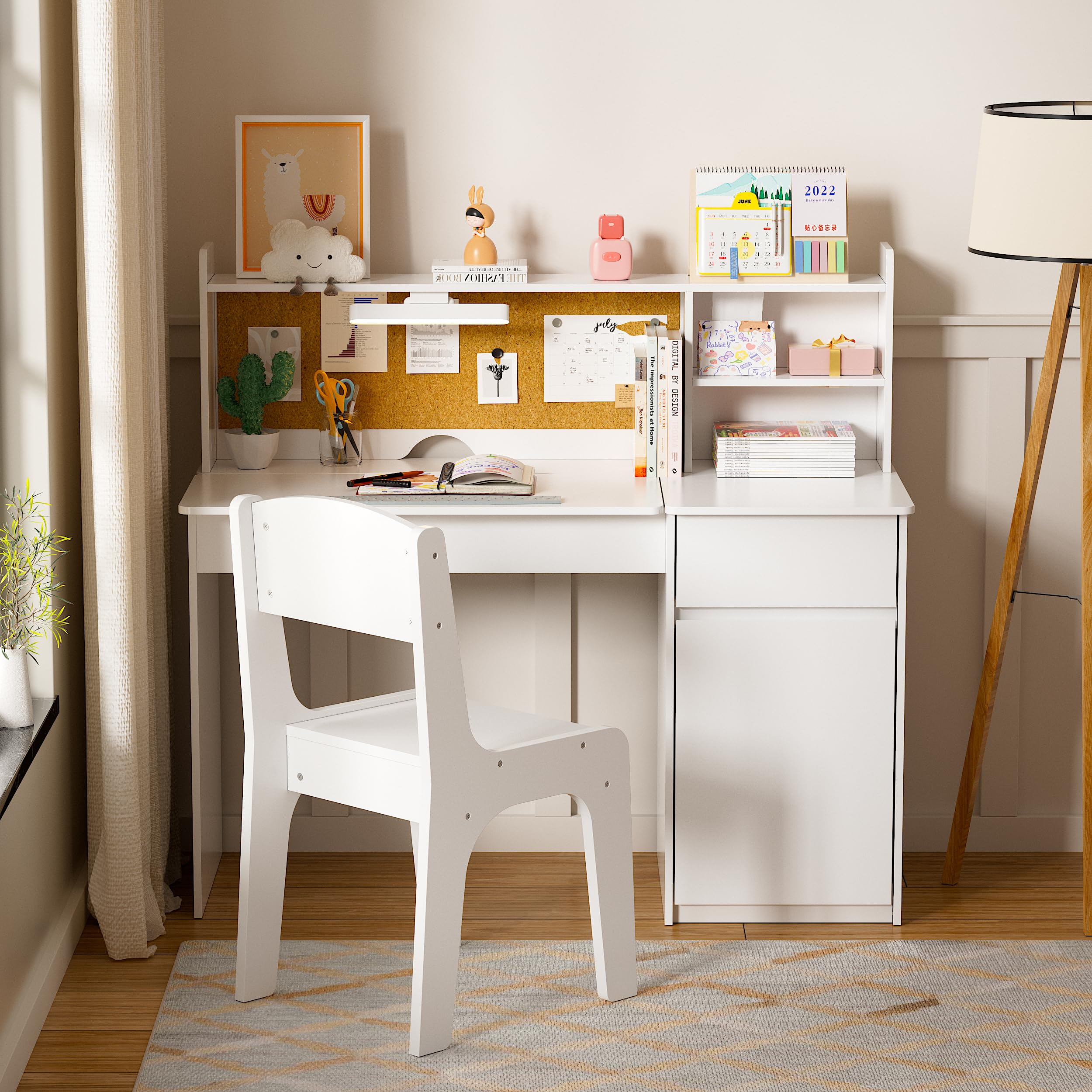 Study Desk and Chair Set,ChildrenTable with 3-Color Lights(Not Rechargeable)