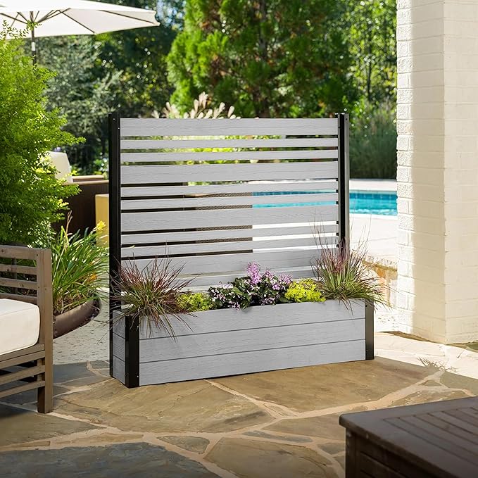 6ft H Outdoor Freestanding 1 Privacy Fence Screen Panel with Planter Box for Deck