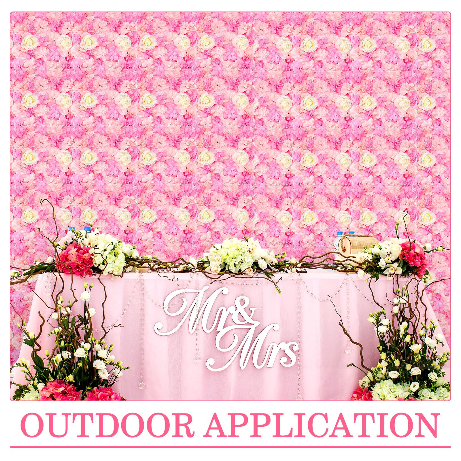 Tigeen 36 Pcs Flower Wall Panels 3D Silk Rose Floral Wall Decorative Faux Flower Wall Background for Wedding Home Decoration Background Shop Party Photo Arrangement (Pink, White, 15 x 15 Inch)