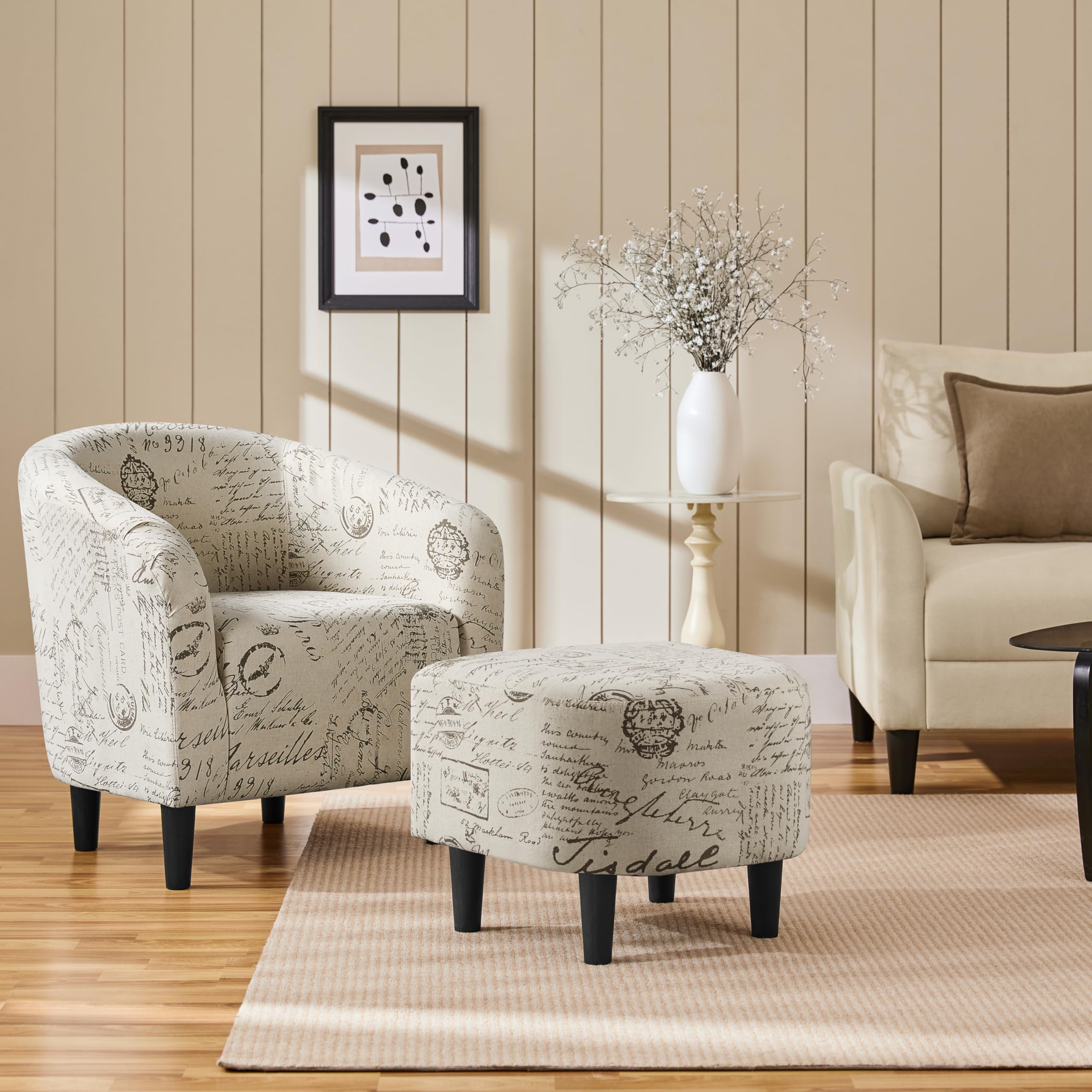 Modren Club Chair with Ottoman, Fabric Accent Armchair with Footstool