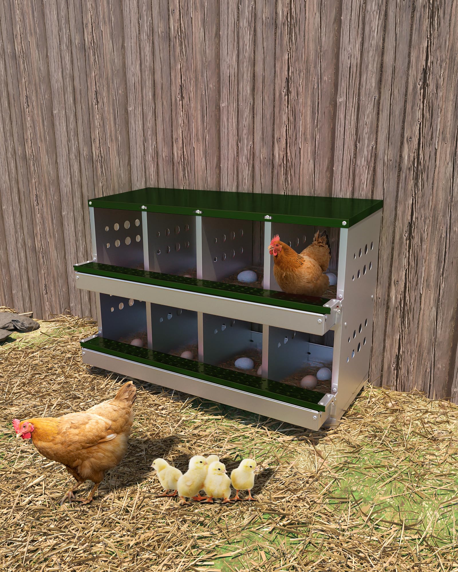 Metal Chicken Nesting Box for Laying Eggs, Rustproof Wall-mountable Roll Away Chicken