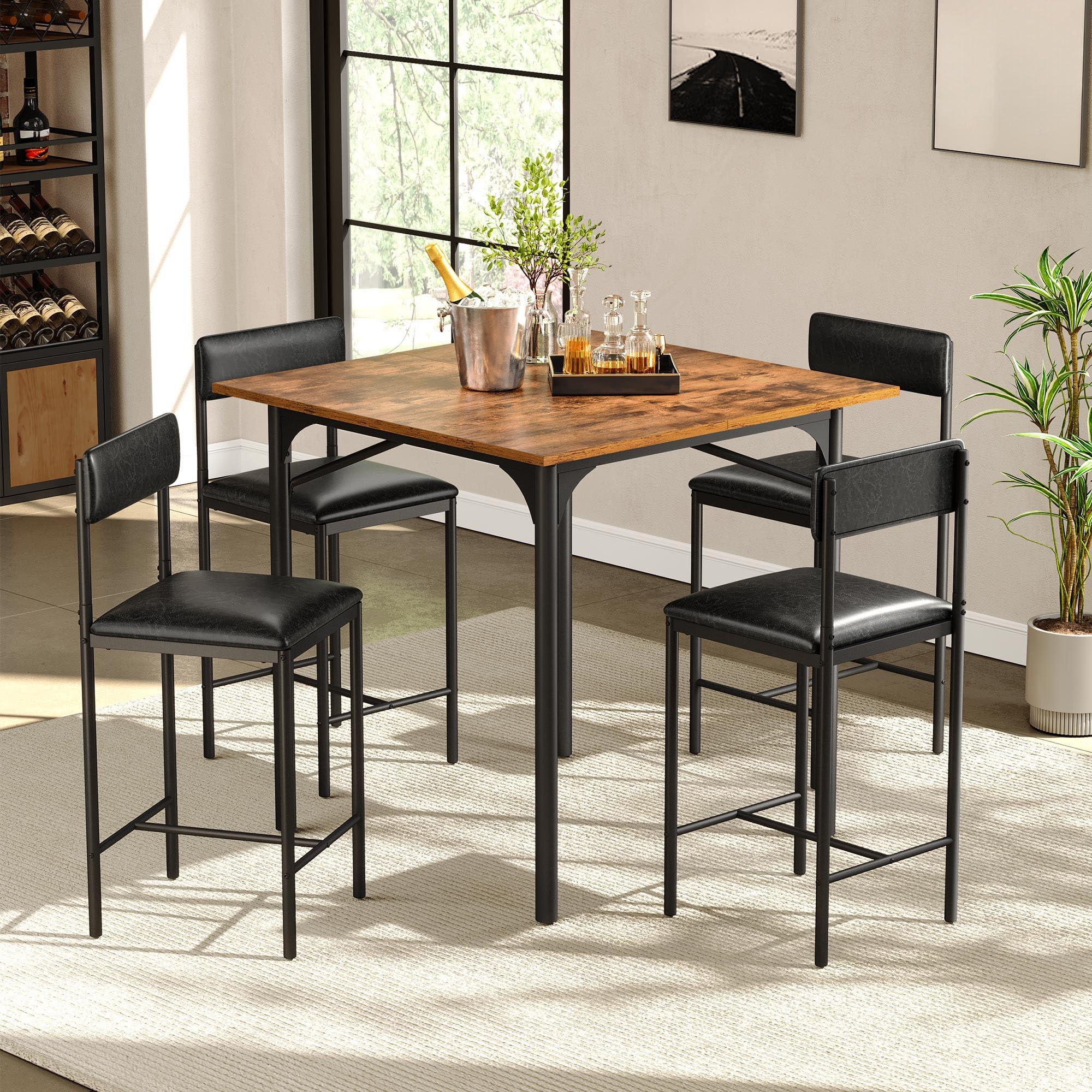 5-Piece Dining Room Table Set Bar Table and Chairs Set Counter