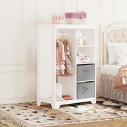 Dress Up Storage with Full Length Mirror, Kids Armoire with 2 Storage Bins,