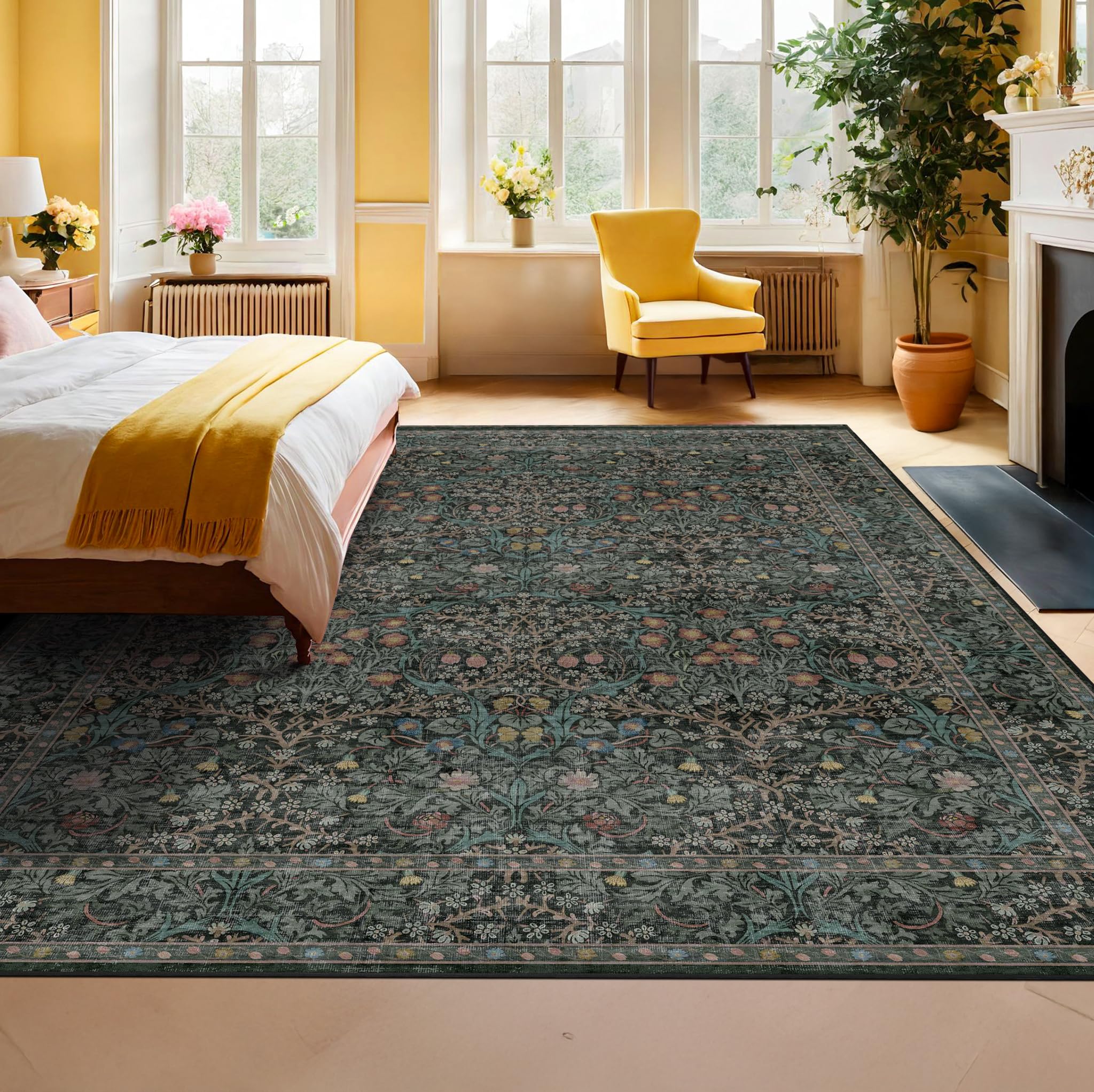 Vintage Dark Green Living Room Rug