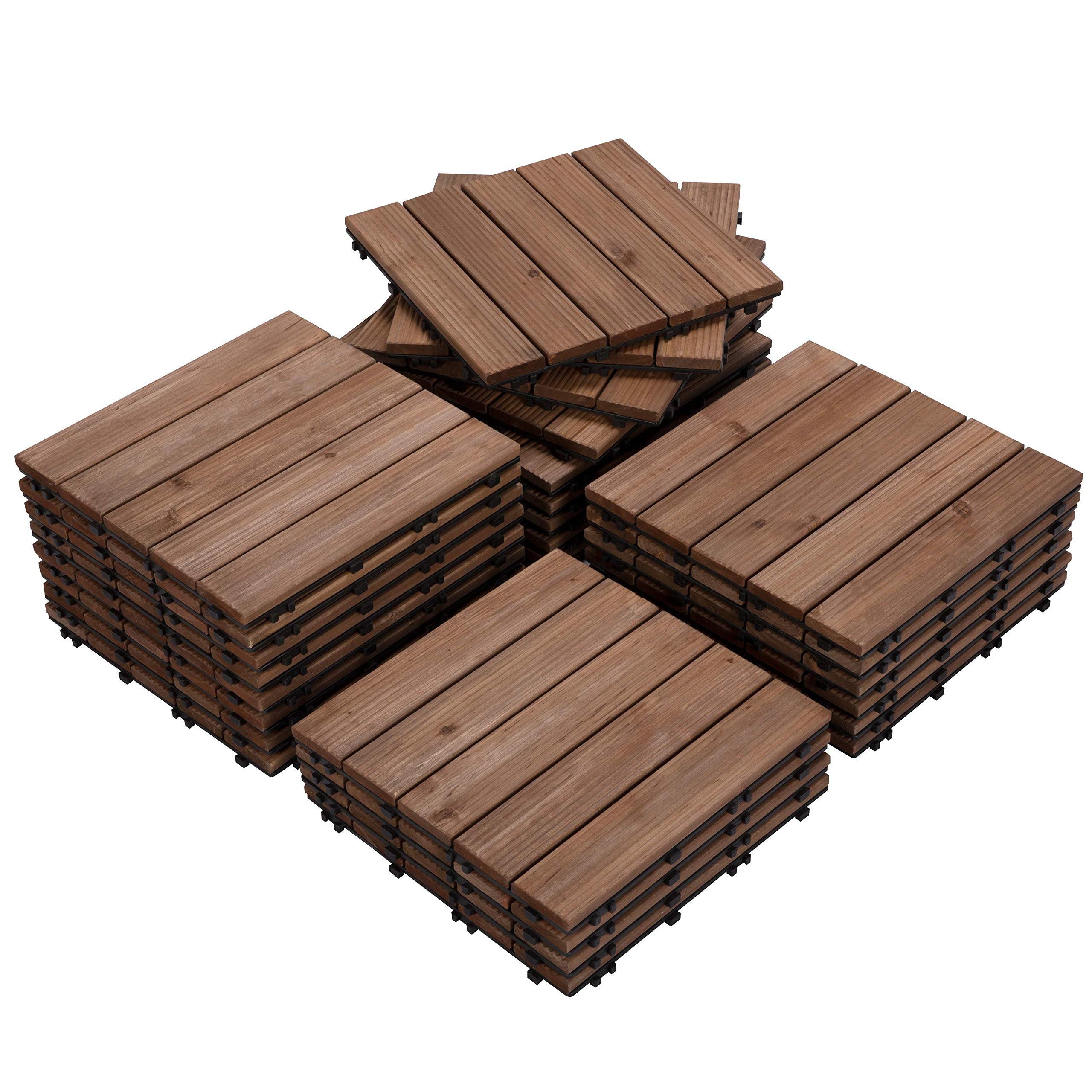 27PCS Interlocking Patio Deck Tiles 12 x 12in Wood Floor Tiles Outdoor Flooring