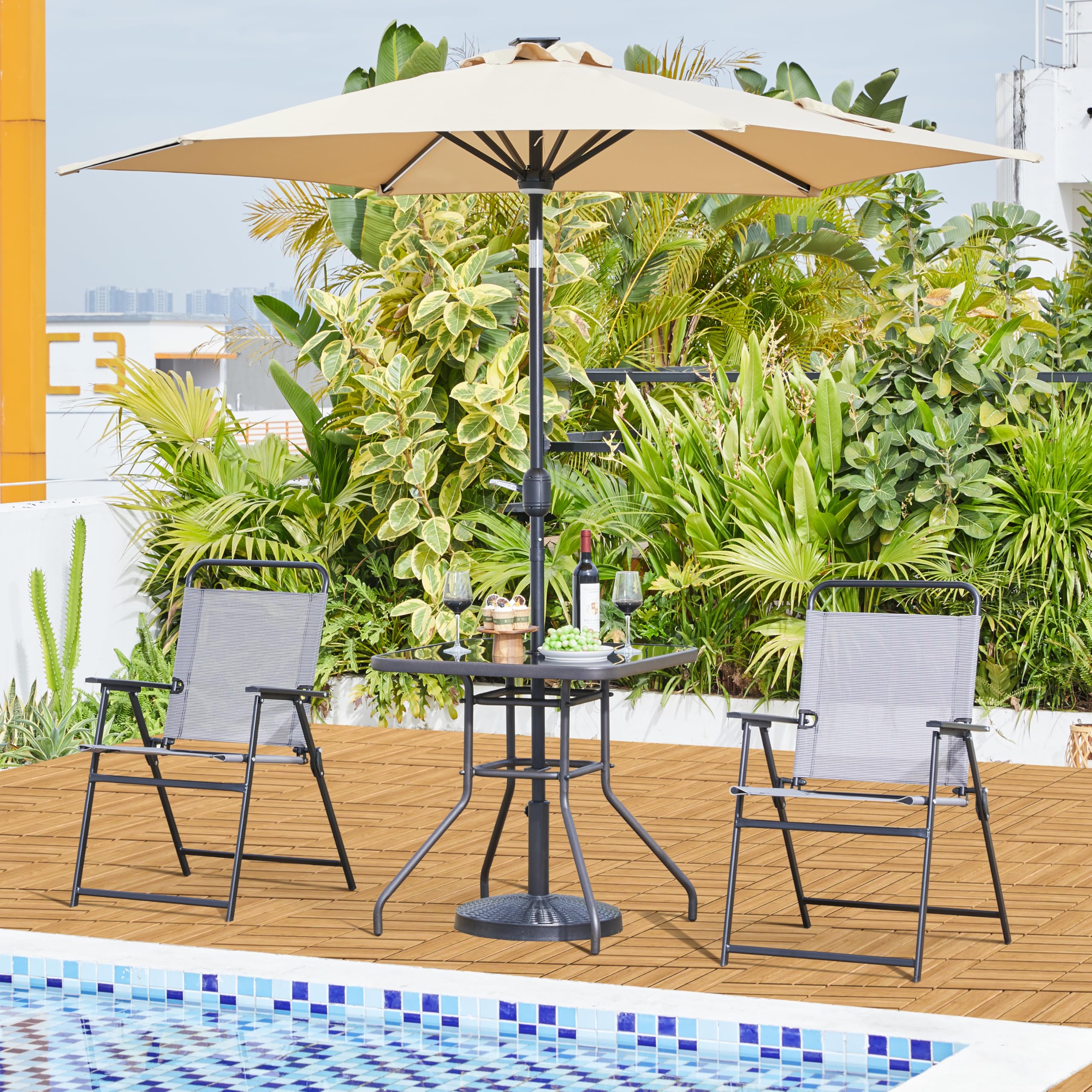 Outdoor Bistro Table with Umbrella Hole, 28in Patio Square Dining Table