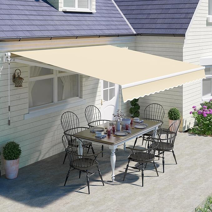 10'x8' Patio Awning Retractable Fully Assembled Manual Sunshade Shelter Aluminum