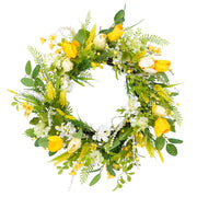 24" Artificial Tulip Floral Spring Door Wreath, Green/Yellow