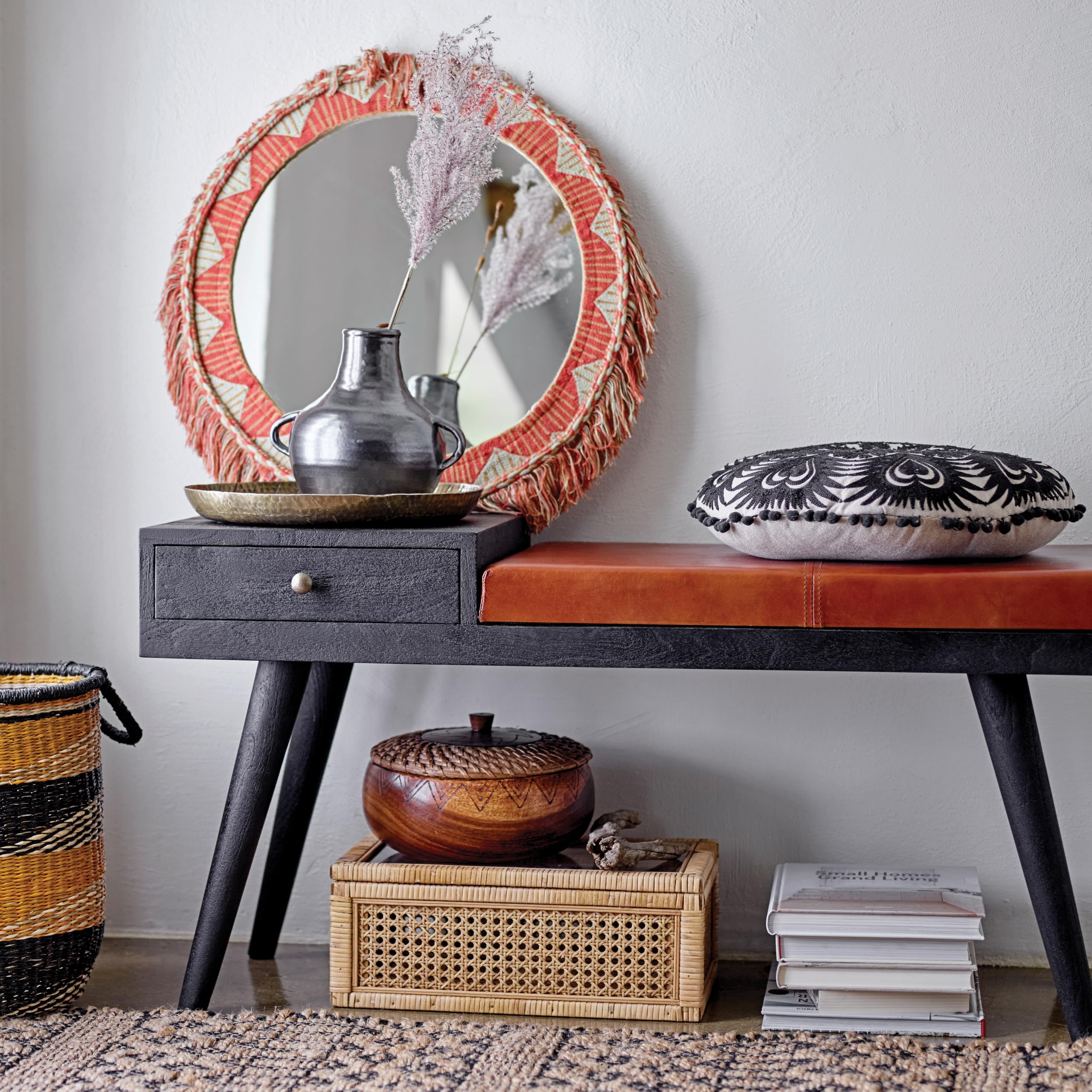 Modern Decorative Rectangle Woven Rattan and Wood Display Boxes