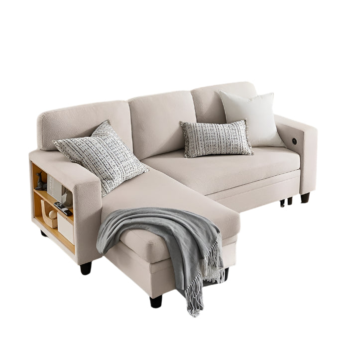 80'' Sleeper Sofa Bed,L-Shaped Sectional Corduroy Couch with Storage Chaise