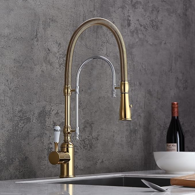Kitchen Faucet with Pull Down Sprayer Gold Kitchen Sink Faucet Commercial High