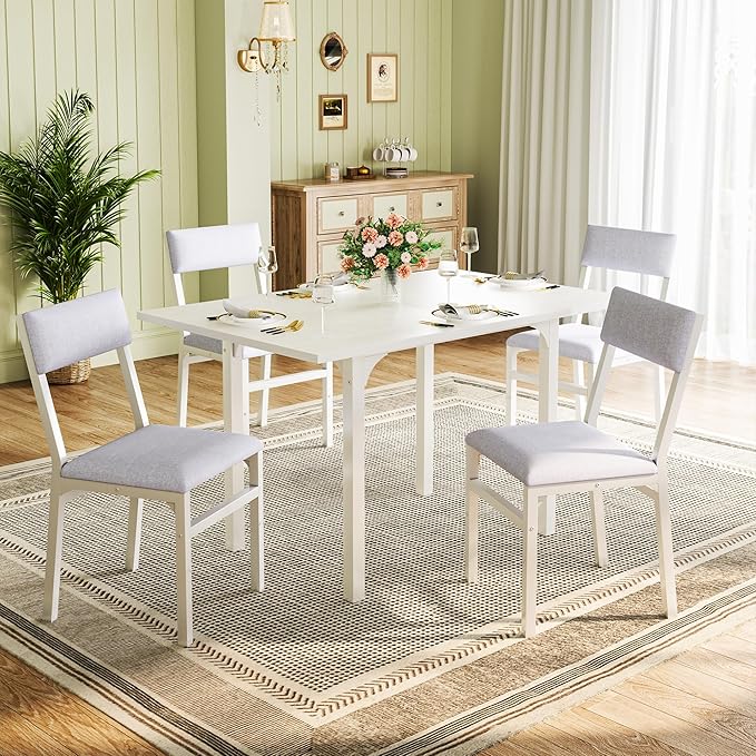Dining Table Set for 4, Extendable Kitchen Table Cushion Chairs Set of 4