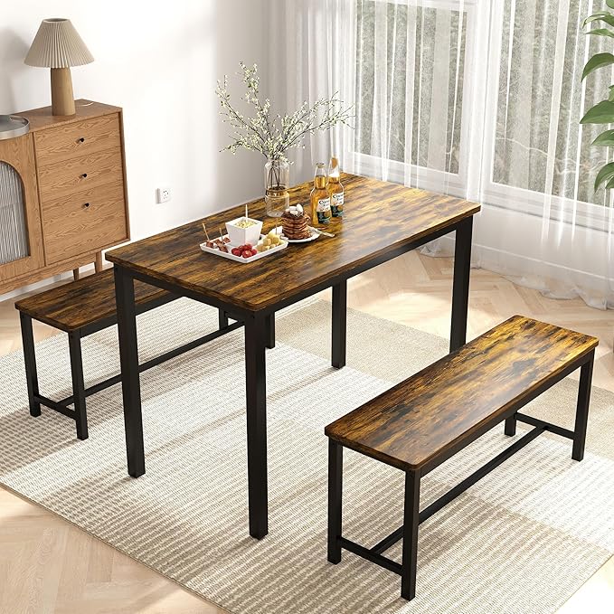 Dining Table Set for 4, Kitchen Room Table Set with 2 Benches