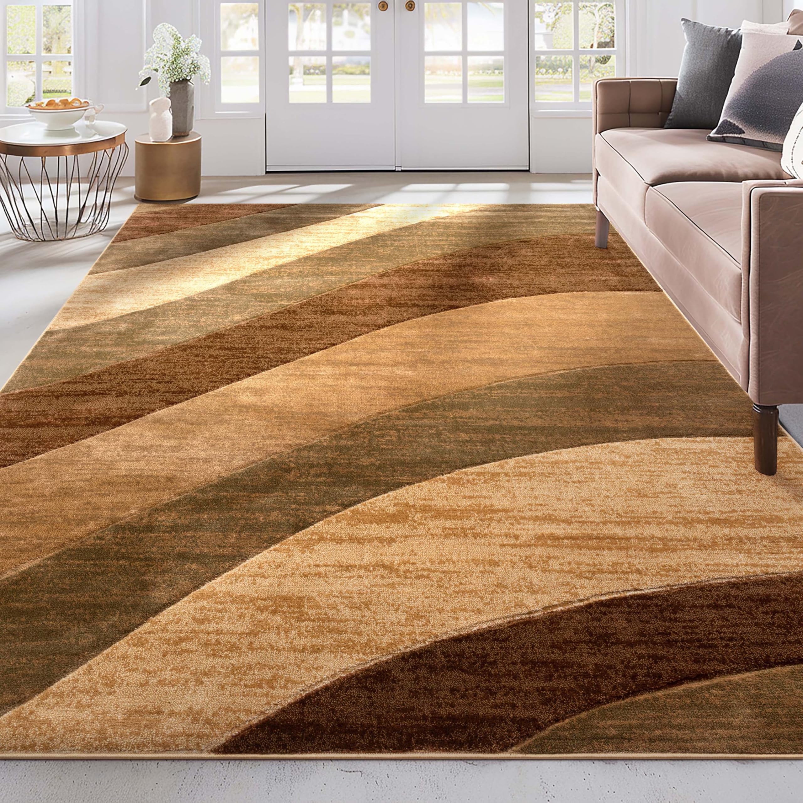 Good Vibes Cecilia Multi Color Brown 7'10" x 9'10" Modern Area Rug for Living &