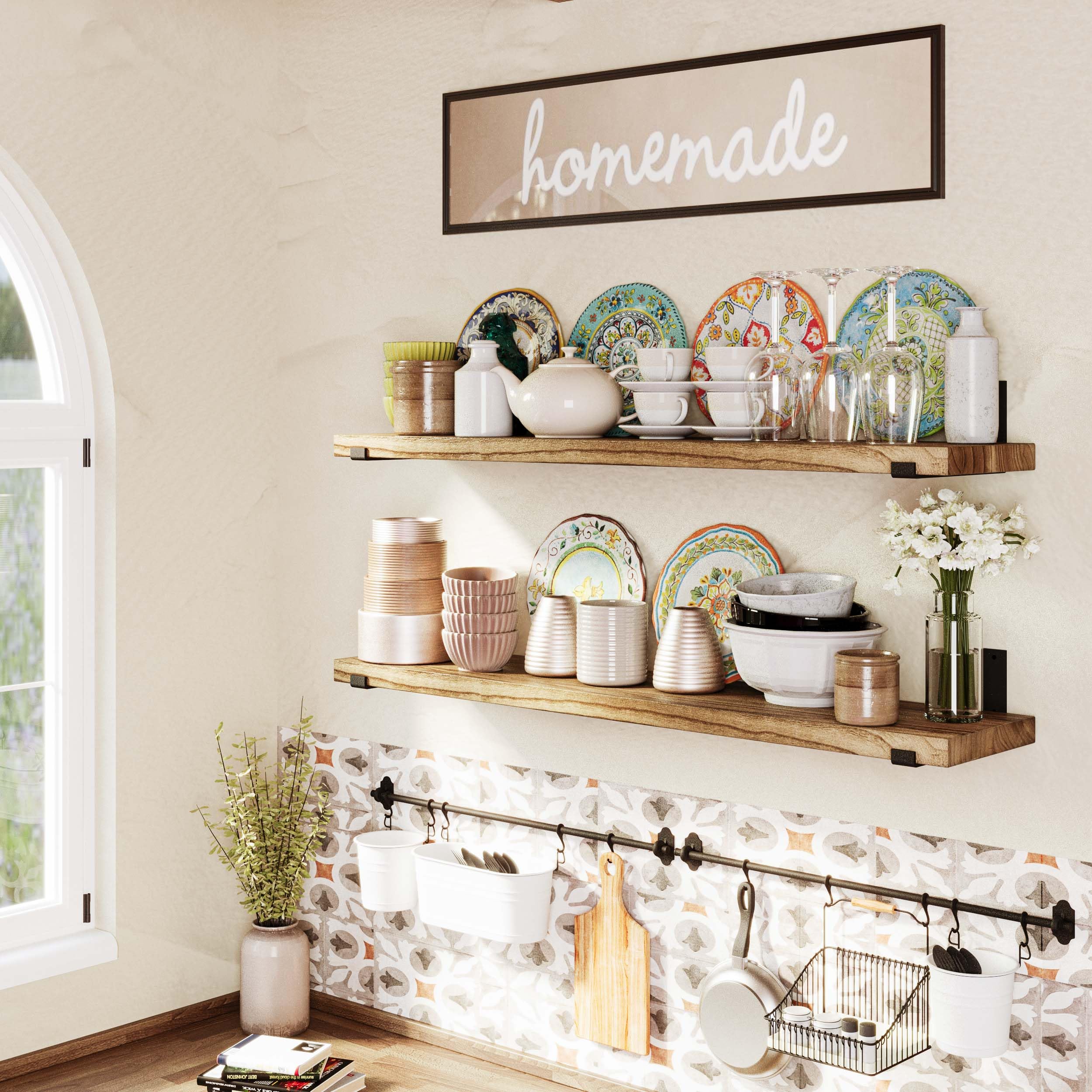 Forte 54" x 11.25" Wooden Book Shelves, Shelf for Wall Decor, Large Floating Shelves