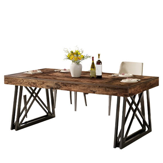 63-Inch Dining Table for 4-6, Farmhouse Kitchen Table with Sturdy Metal Legs