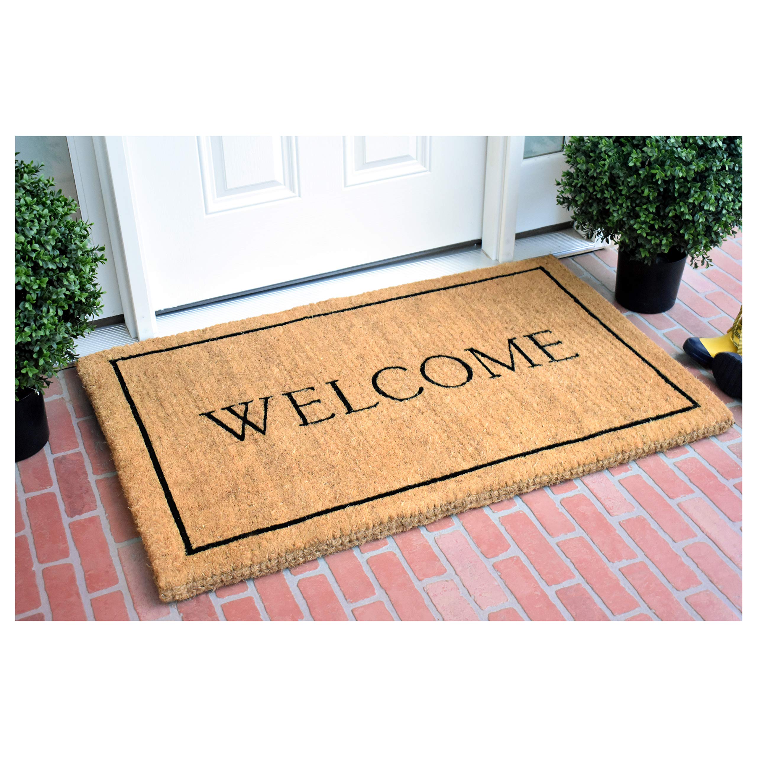AZ104813048 Welcome Border, 100% Coir Doormat, 30" x 48" x 1.50", Natural/Black