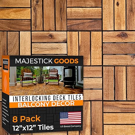 Interlocking Deck Tiles 12"x12" - Non-Slip All Weather Acacia Wood Outdoor Tiles