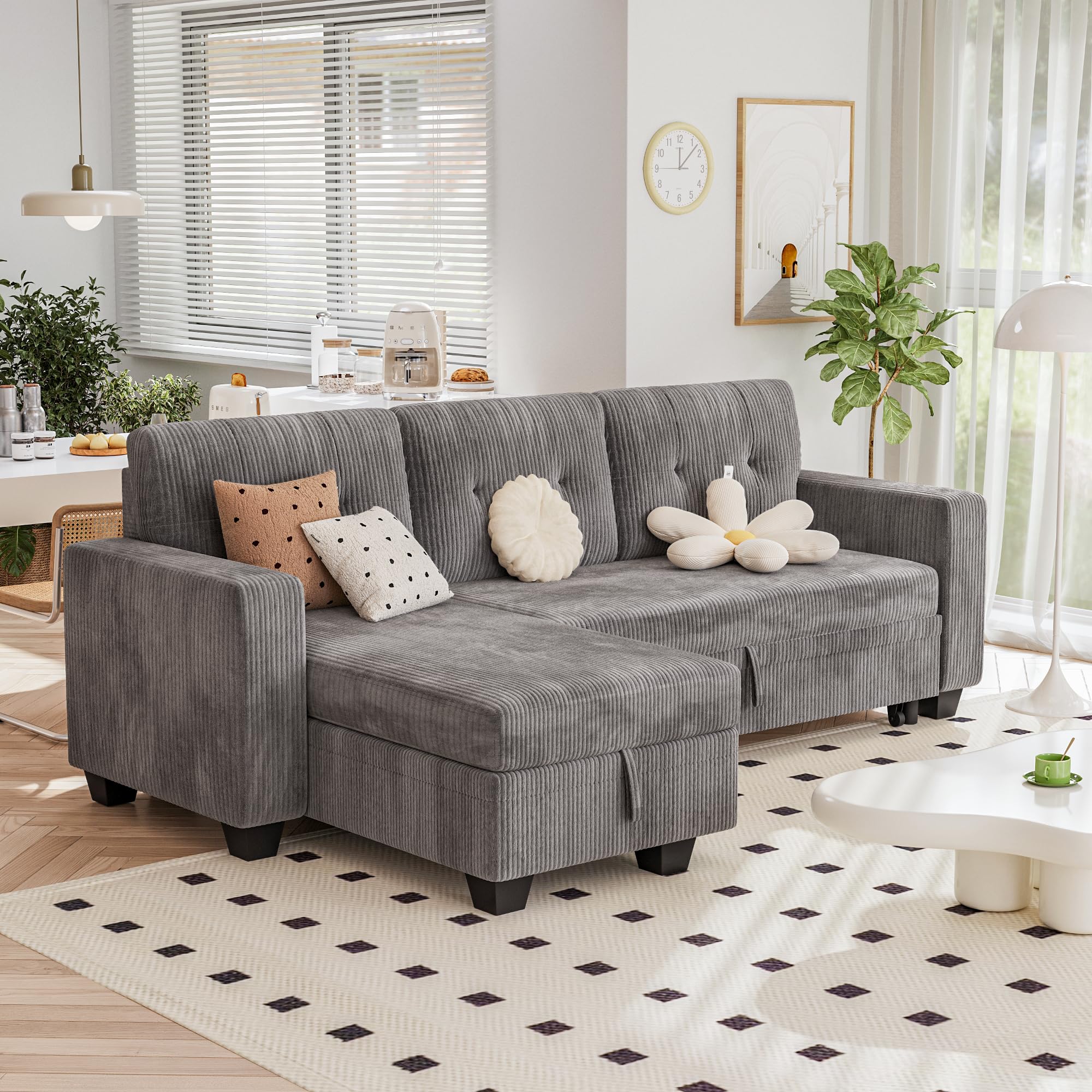 Sleeper Sofa Bed, Couch with Pullout Bed and Reversible Storage Chaise