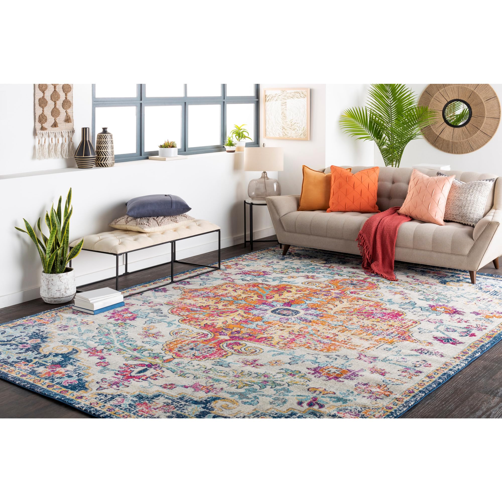 Odelia Vintage Bohemian Area Rug,7'10" x 10'3",Orange/Navy