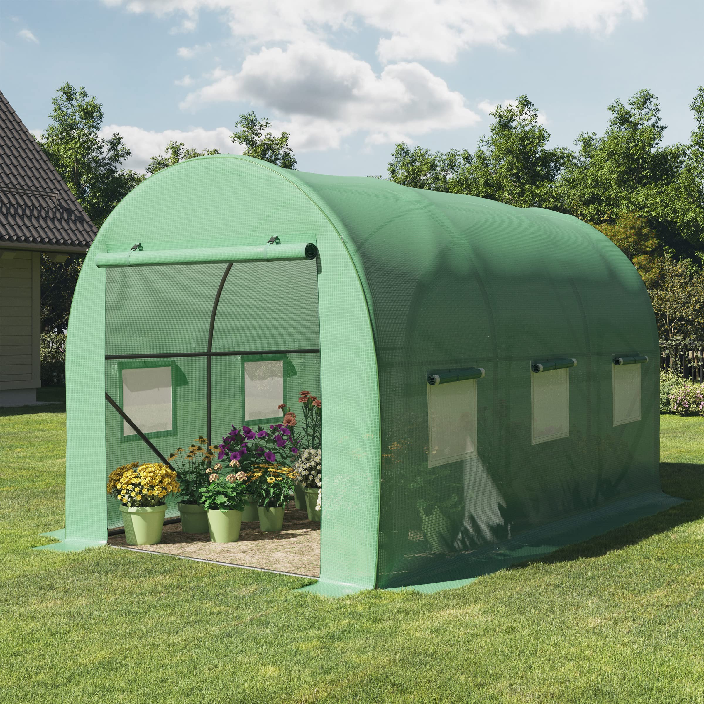 Walk in Greenhouse - 9.5ft x 6.5ft x 6.2ft Outdoor Green House with Windows