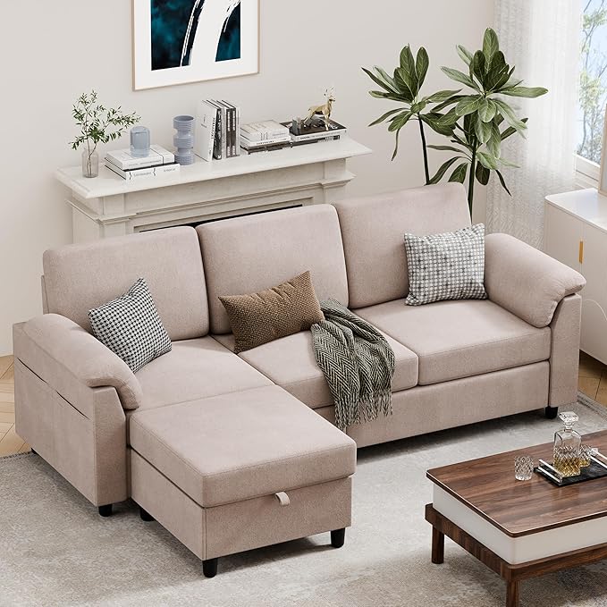 79" Convertible Sectional Couch Sofa with Storage Ottoman for Living Room