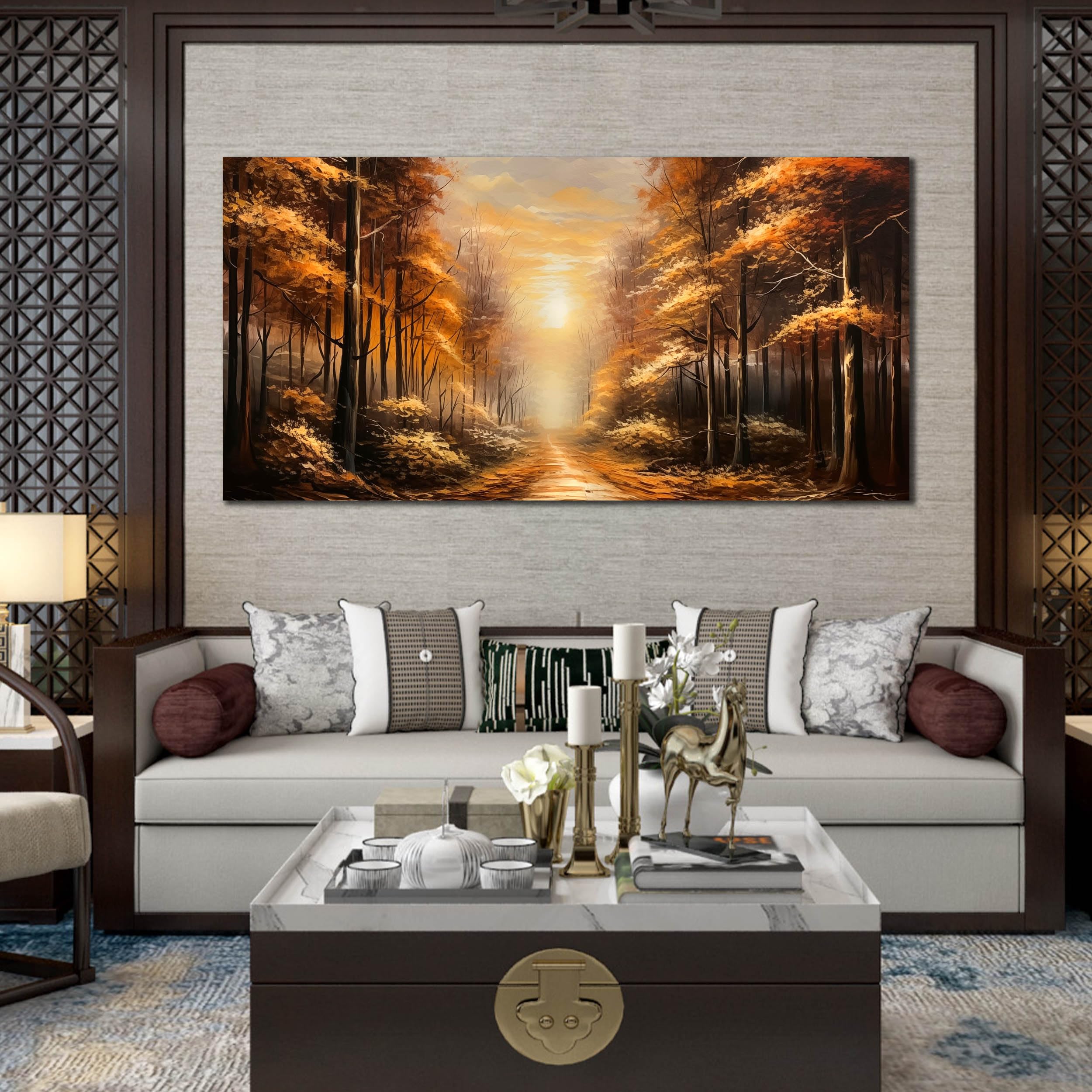 Large Wall Art for Living Room Bedroom Office Gold Forest Artwork Sunrise Landscape