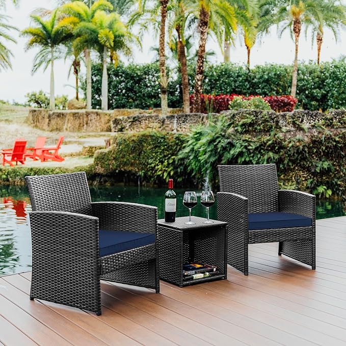 Wicker Patio Furniture Set - 3 Piece Bistro Table and Chairs Set of 2