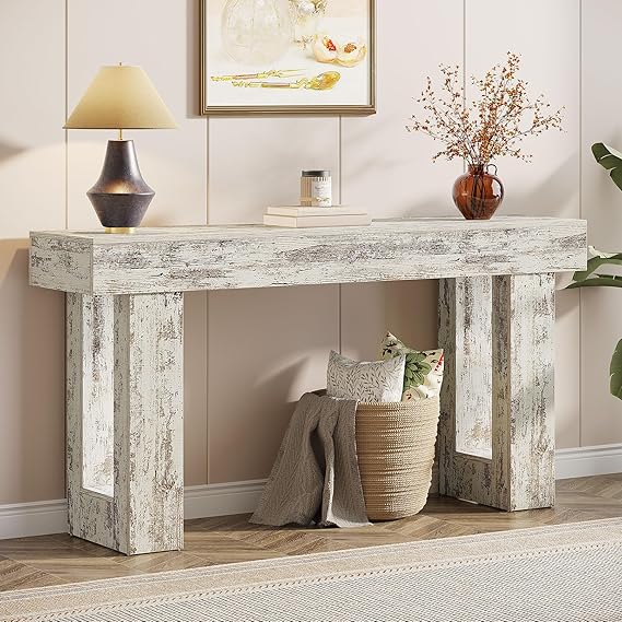 63-Inch Long Console Table, Wooden Rectangular Sofa Table  Living Room
