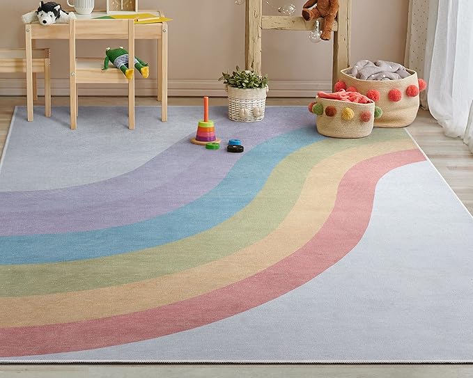 Kids Rainbow Rug, 5' x 7', Multi Color