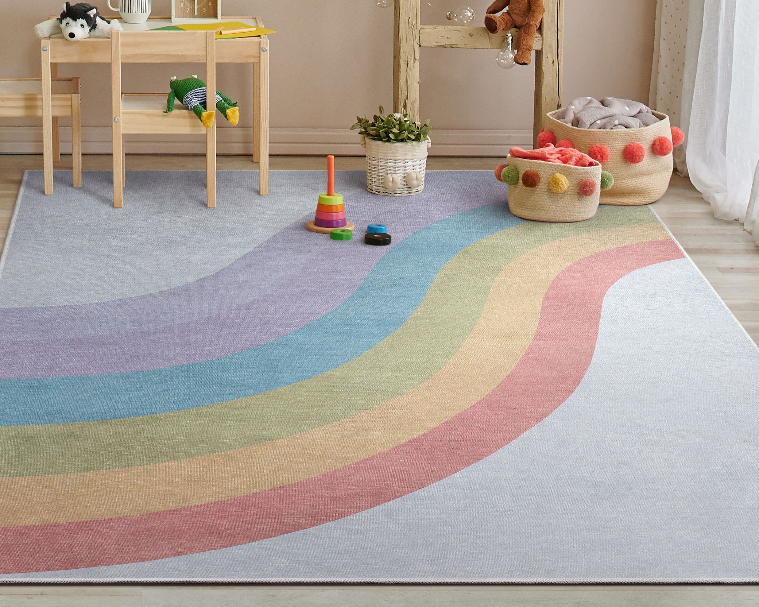 Kids Rainbow Rug, 5' x 7', Multi Color