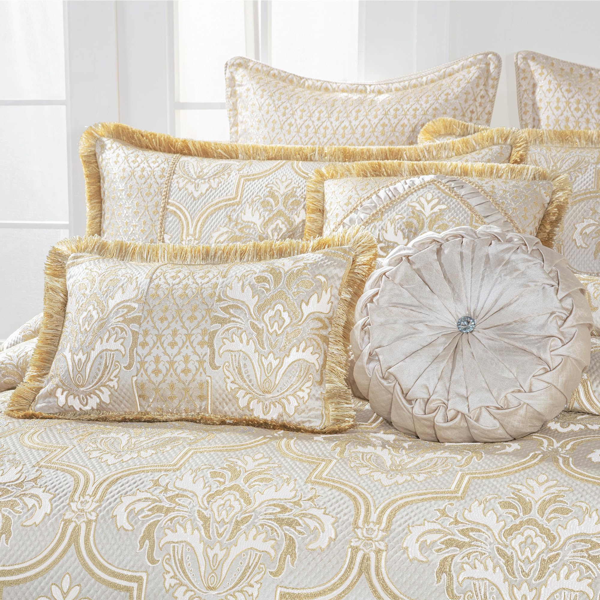 9-Piece Comforter Bed in a Bag, Elegant Damask Floral Comforter Sets King Size
