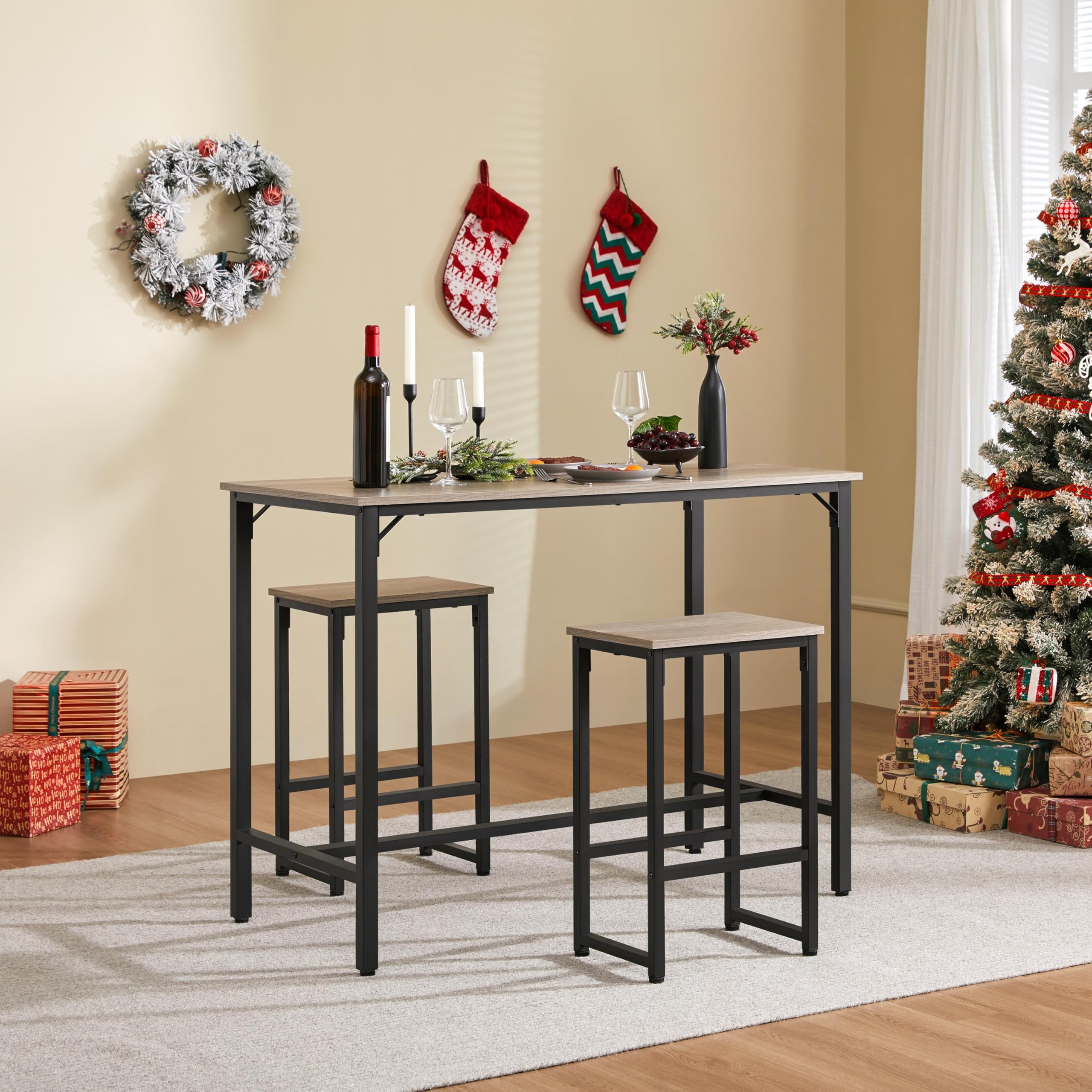 3 Piece Dining Table Set, 47.5" Industrial Pub Table Set, Counter Height Kitchen Table