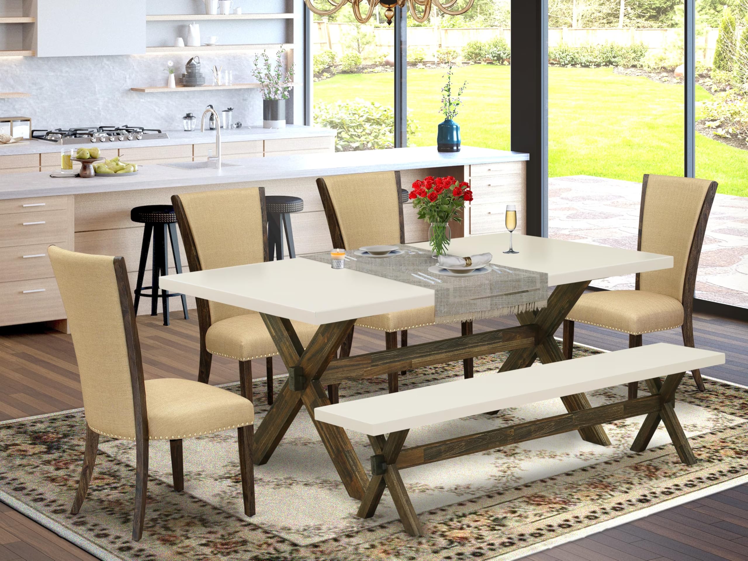 X727VE703-6 6 Piece Dining Room Table Set Contains a Rectangle Kitchen Table