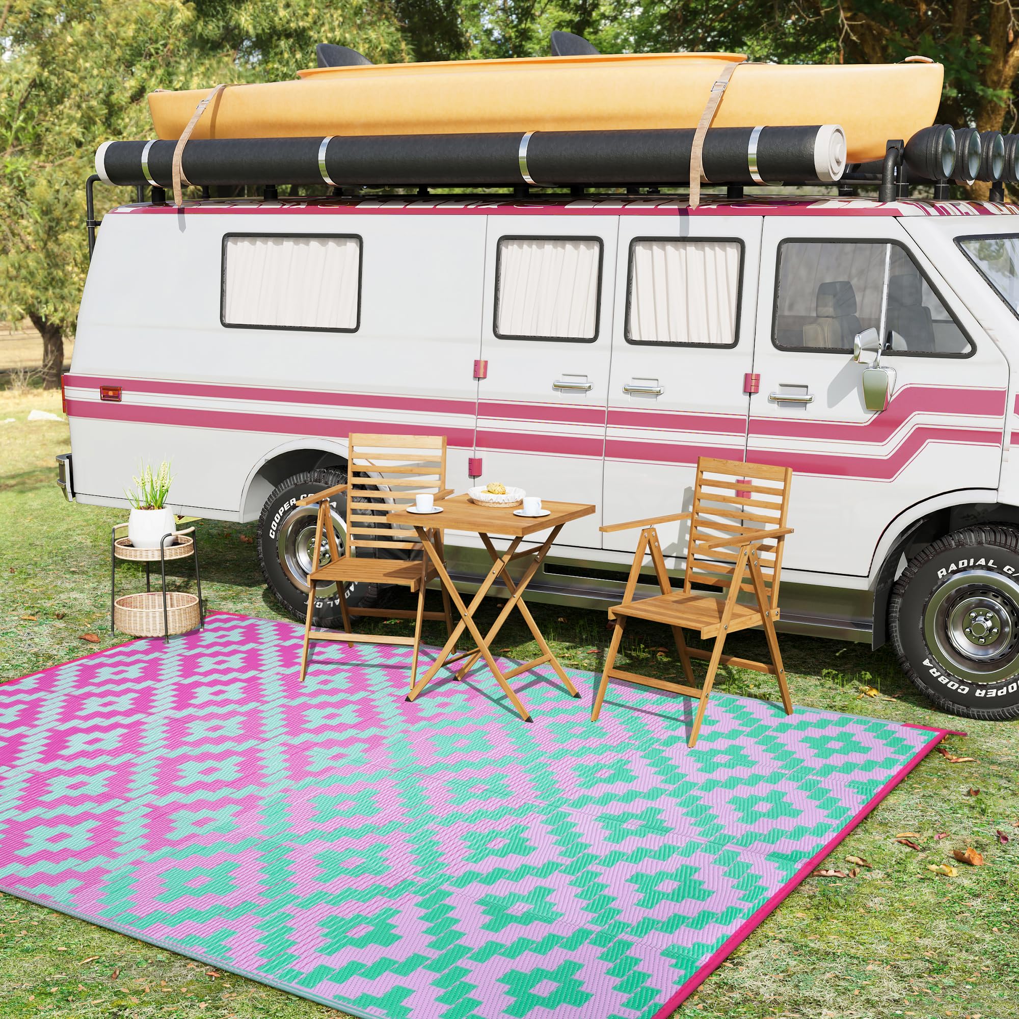 Ombre Outdoor Area Rugs 8x10 Waterproof, Reversible Plastic Straw Outside Rug