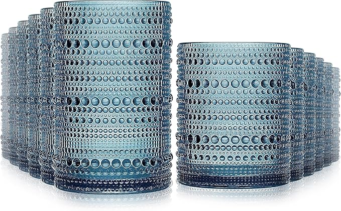 Hobnail Drinking Glasses Set of 12-14 oz Old Fashioned Water Glass Cups & 11