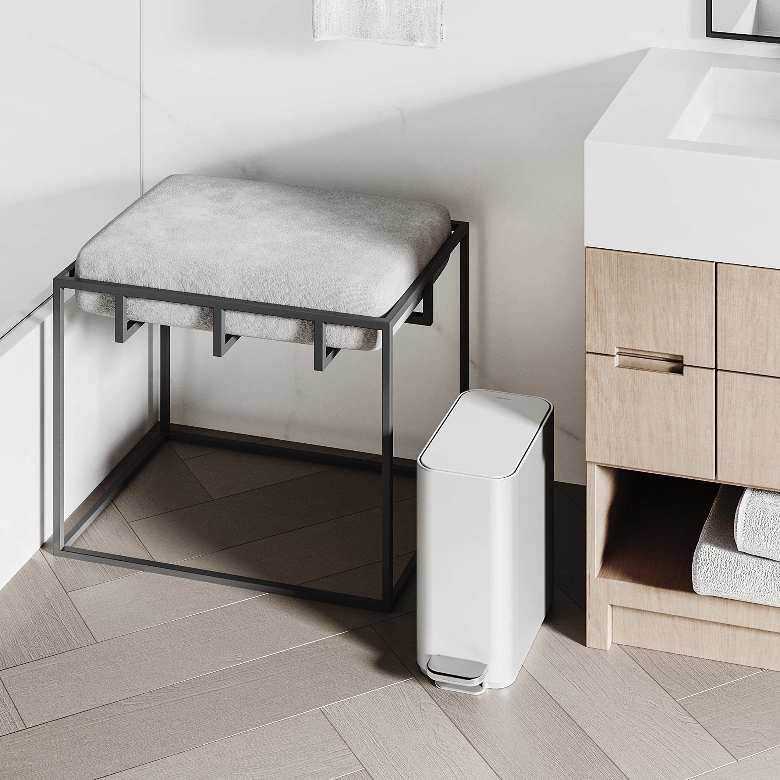 Small Bathroom Trash Can with Lid, Stainless Steel Waste Basket