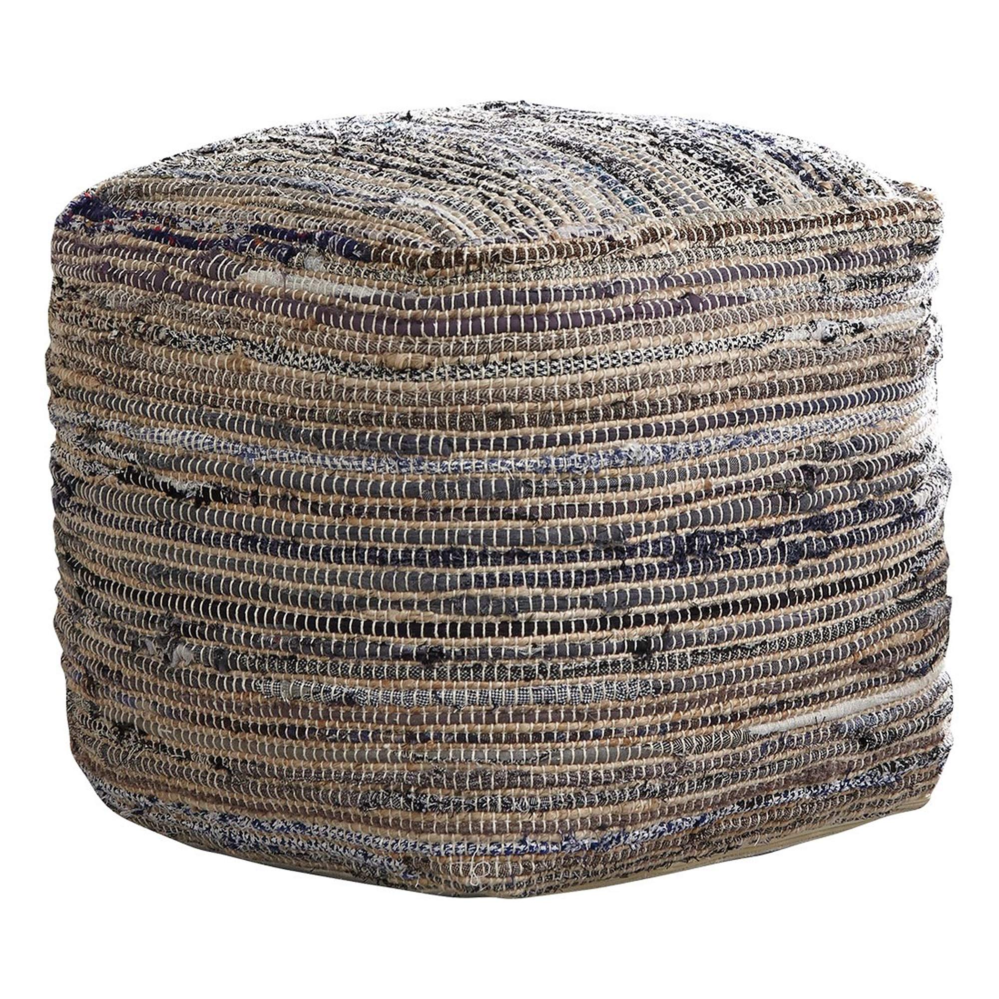 Benjara Handwoven Square Shaped Pouf with Zipper, Multicolor