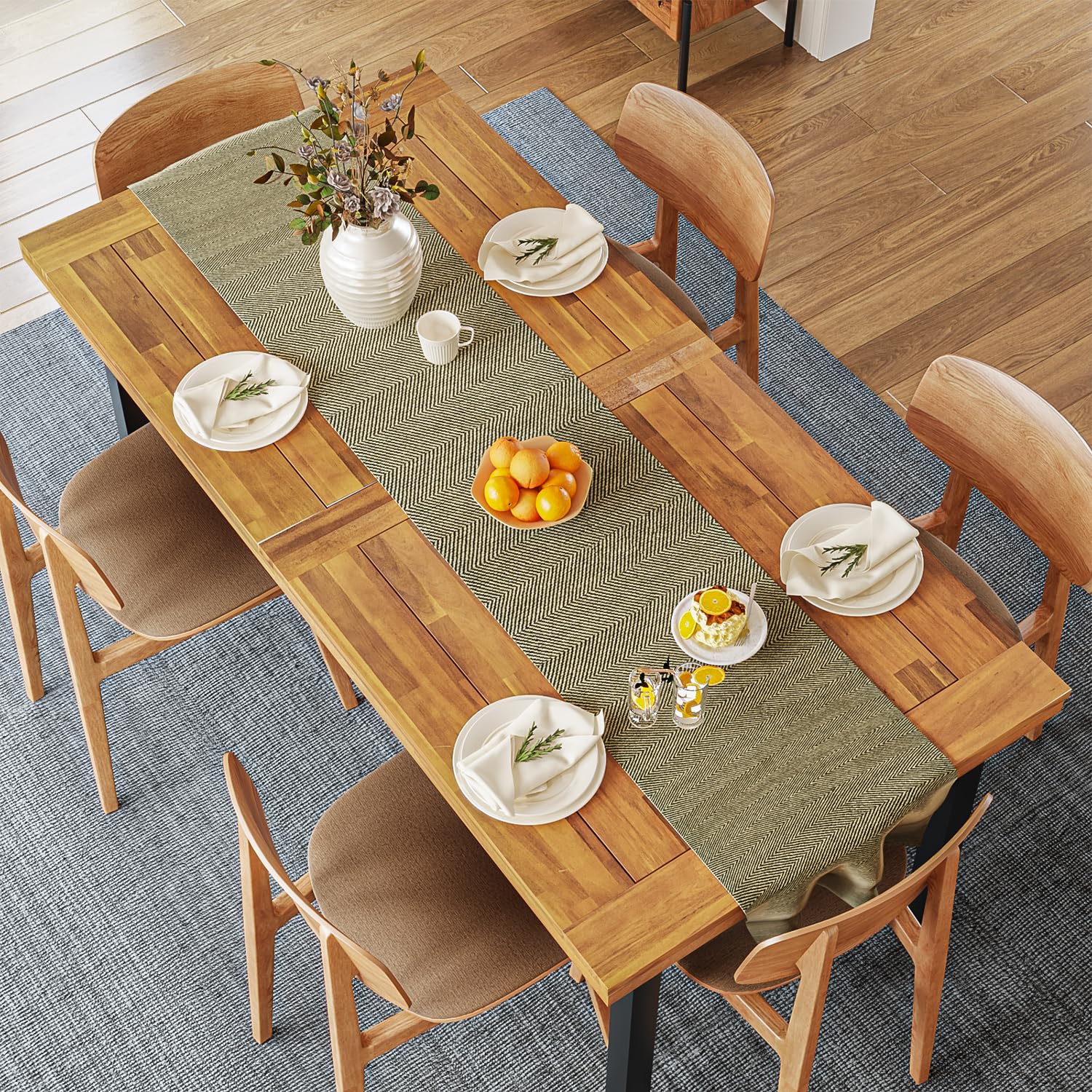 Dining Table for 4 to 6 People, 68.9" inch Rectangular Wood Kitchen Table