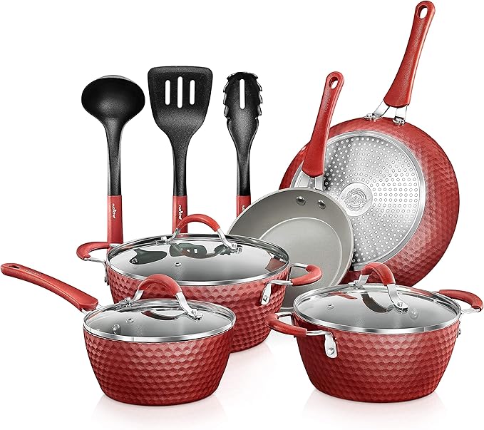11 Pc Pots and Pans Set Non Stick Cookware with Ceramic Coating, Ergonomic Handles