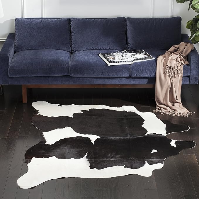 Cow Hide Collection Area Rug - 5'6" x 6'6", Black & White