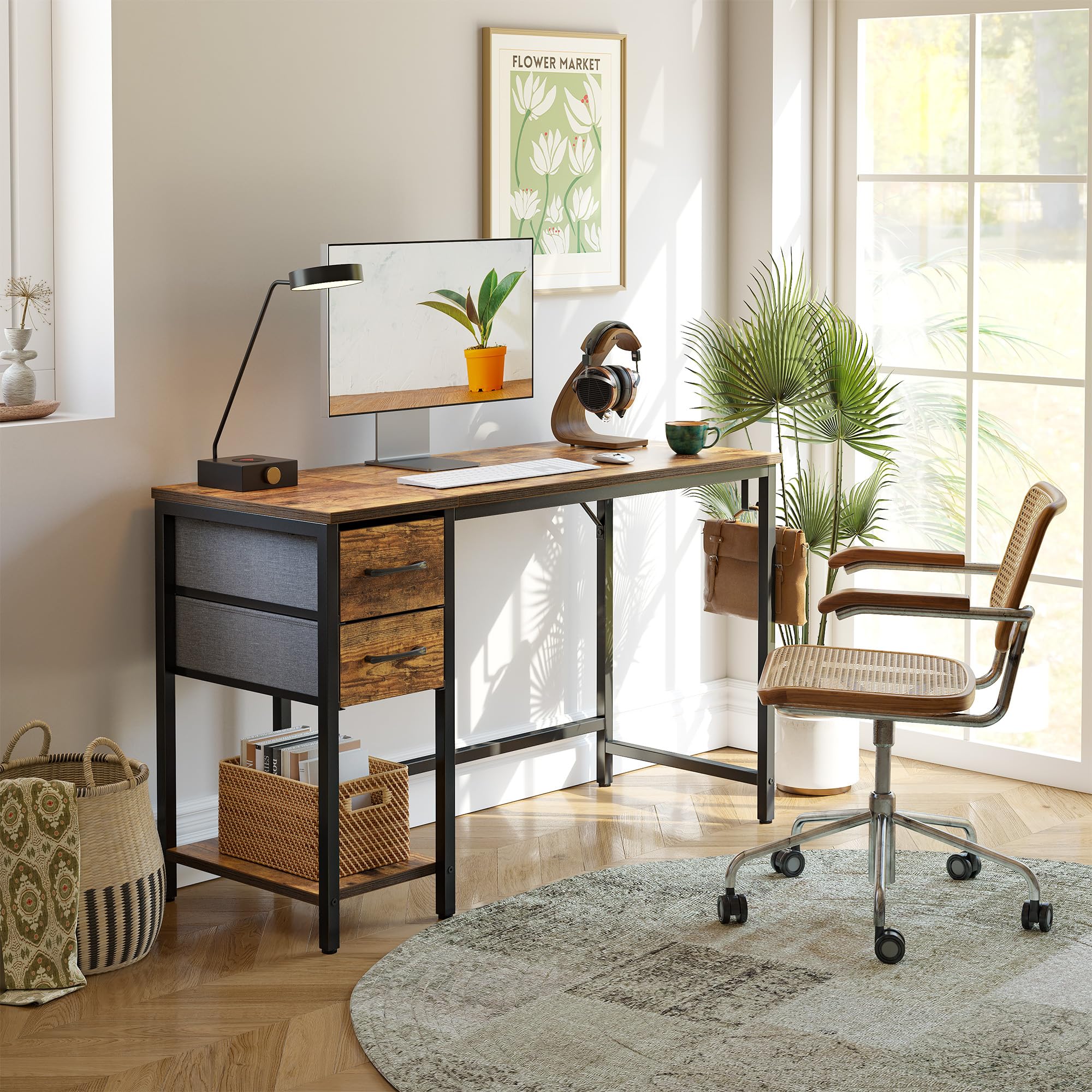 Computer Desk with 2 Drawers, 40 Inch Small Home Office Desk Study Writing Table